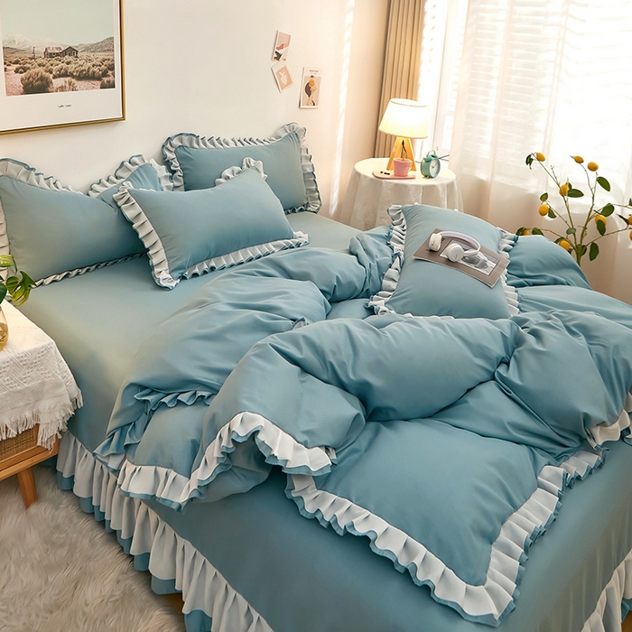 91家纺网 家纺一手货源 找家纺 沐珩家纺 2026新款韩版公主风亲肤磨毛床单四件套-爱恋系列 爱恋-柔光兰