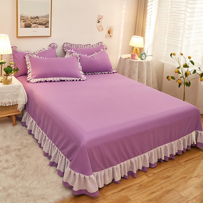 91家纺网 家纺一手货源 找家纺 沐珩家纺 2026新款韩版公主风亲肤磨毛床单四件套-爱恋系列 爱恋-香芋紫