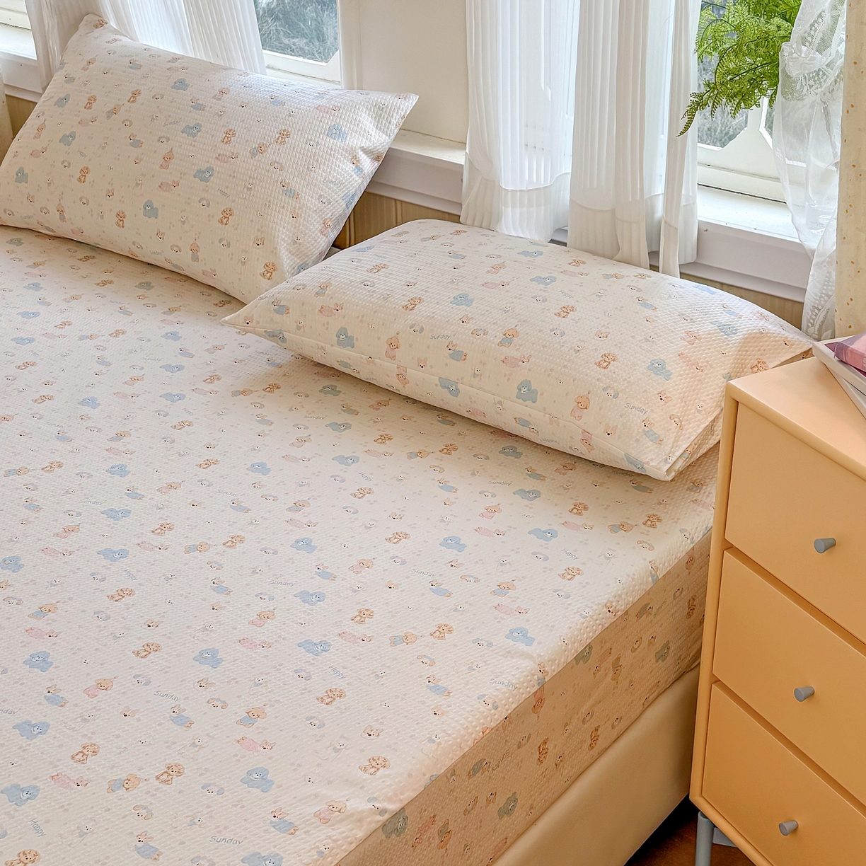 91家纺网 家纺一手货源 找家纺 鹿辉家居（原吉欧力） 2026新款3D立体压泡床笠三件套 动物时世界