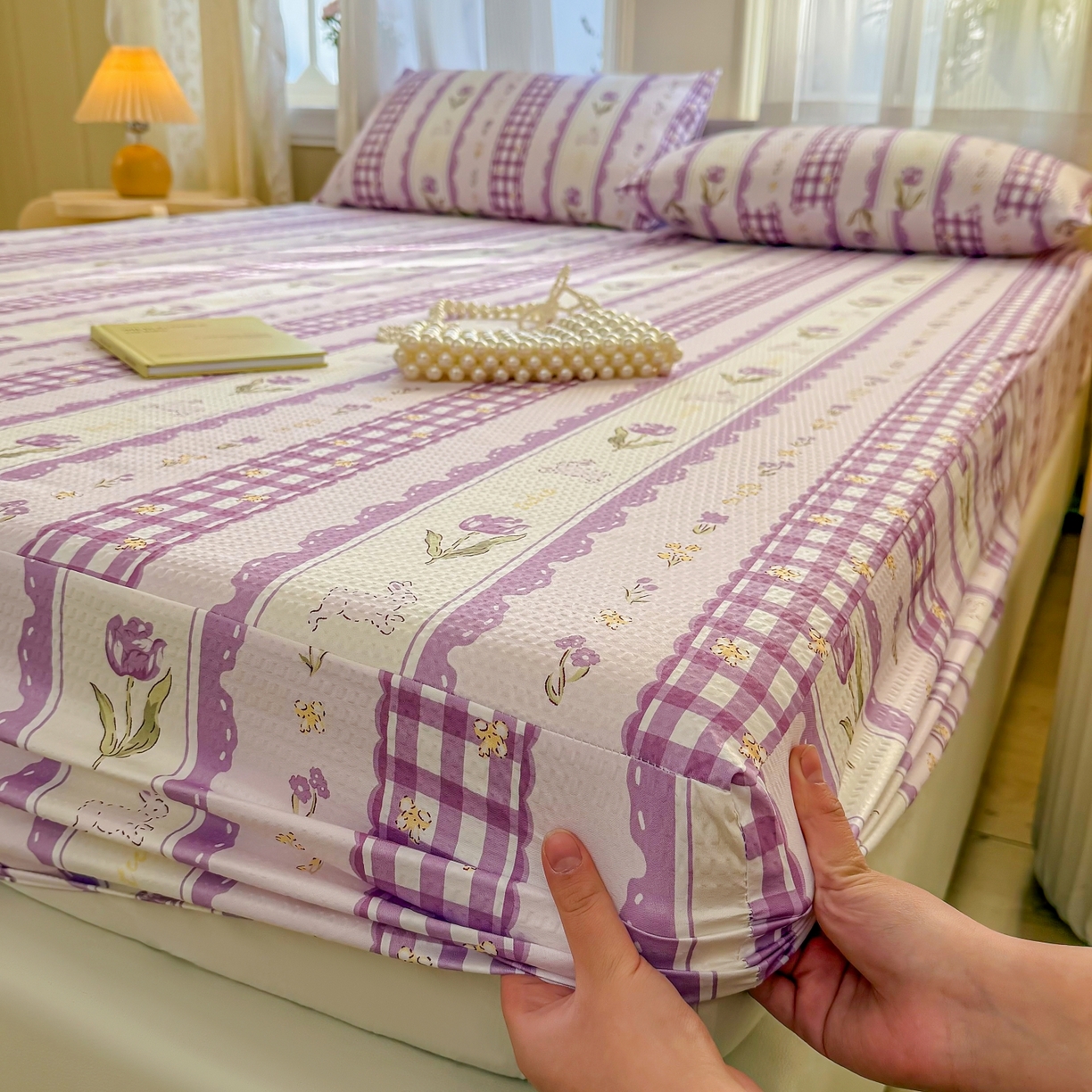 91家纺网 家纺一手货源 找家纺 鹿辉家居（原吉欧力） 2026新款3D立体压泡床笠三件套 郁金香紫