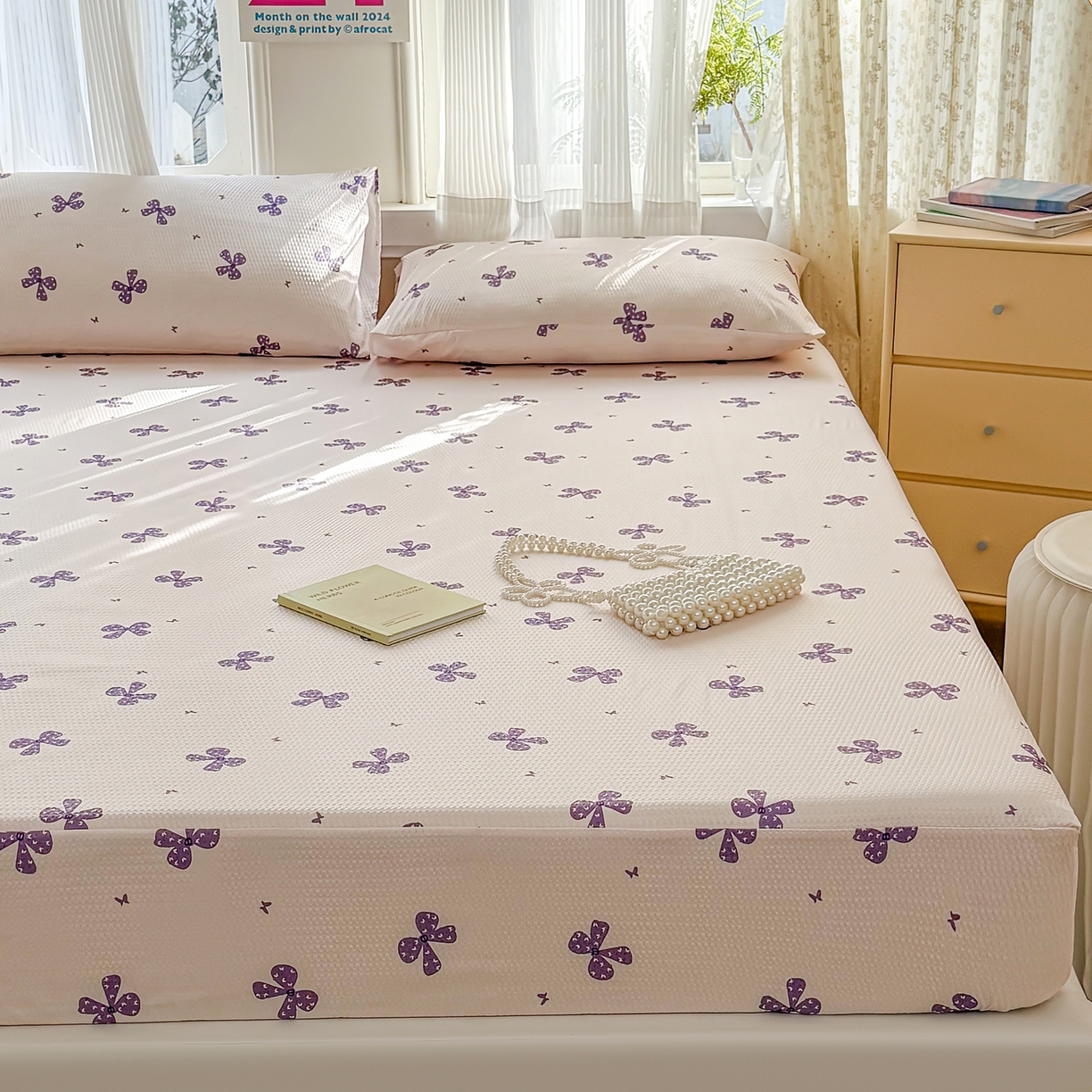 91家纺网 家纺一手货源 找家纺 鹿辉家居（原吉欧力） 2026新款3D立体压泡床笠三件套 紫蝴蝶结