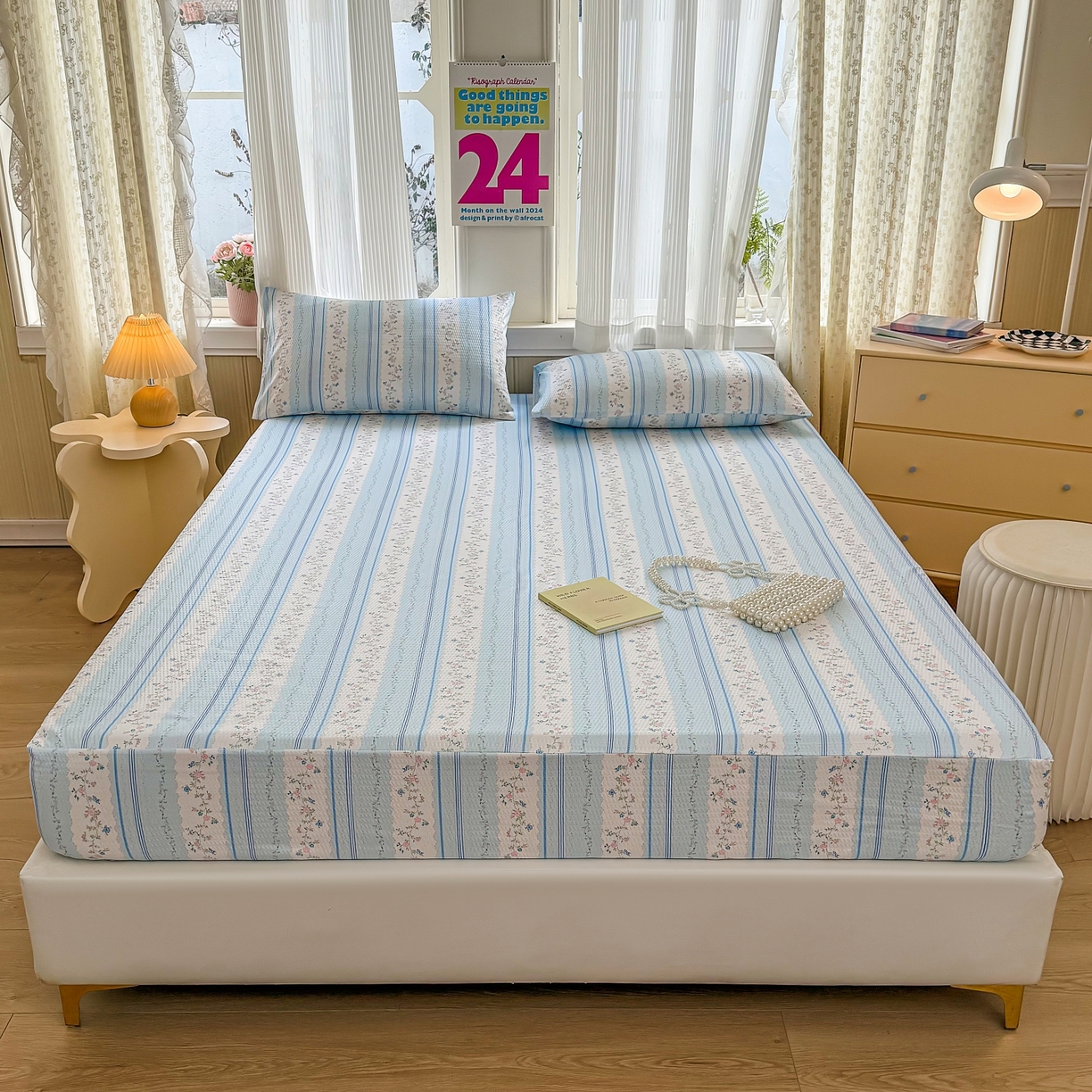 鹿辉家居（原吉欧力） 2026新款3D立体压泡床笠三件套 蓝韵花香