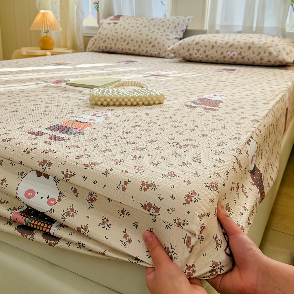 91家纺网 家纺一手货源 找家纺 鹿辉家居（原吉欧力） 2026新款3D立体压泡床笠三件套 碎花小兔