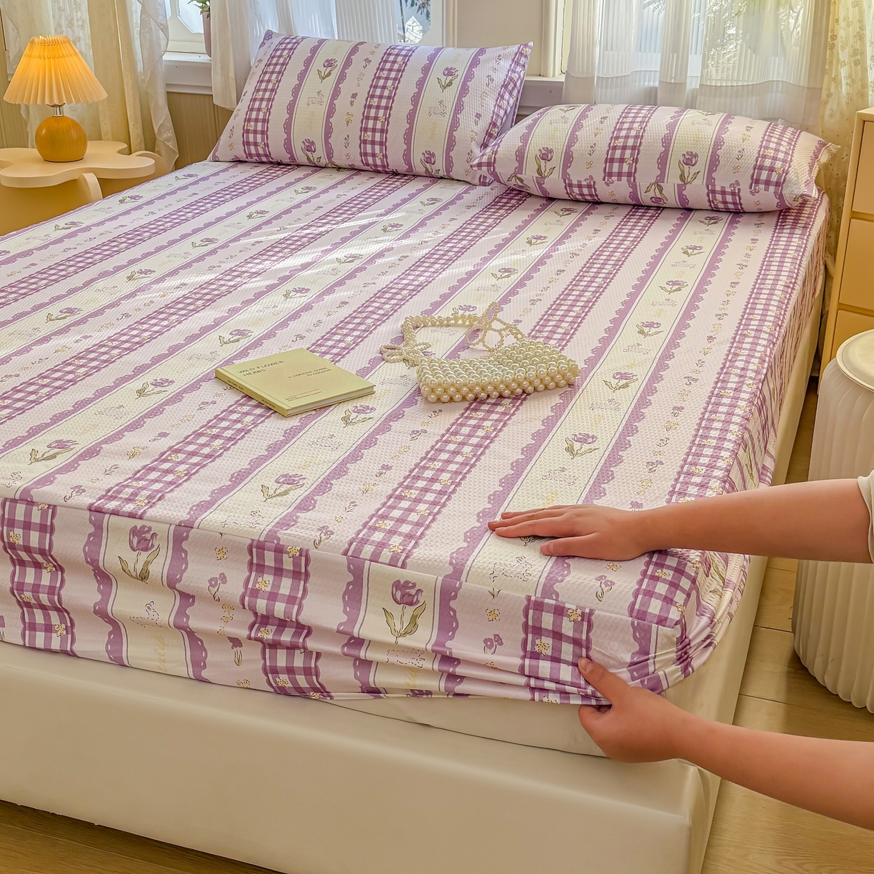 91家纺网 家纺一手货源 找家纺 鹿辉家居（原吉欧力） 2026新款3D立体压泡床笠三件套 郁金香紫