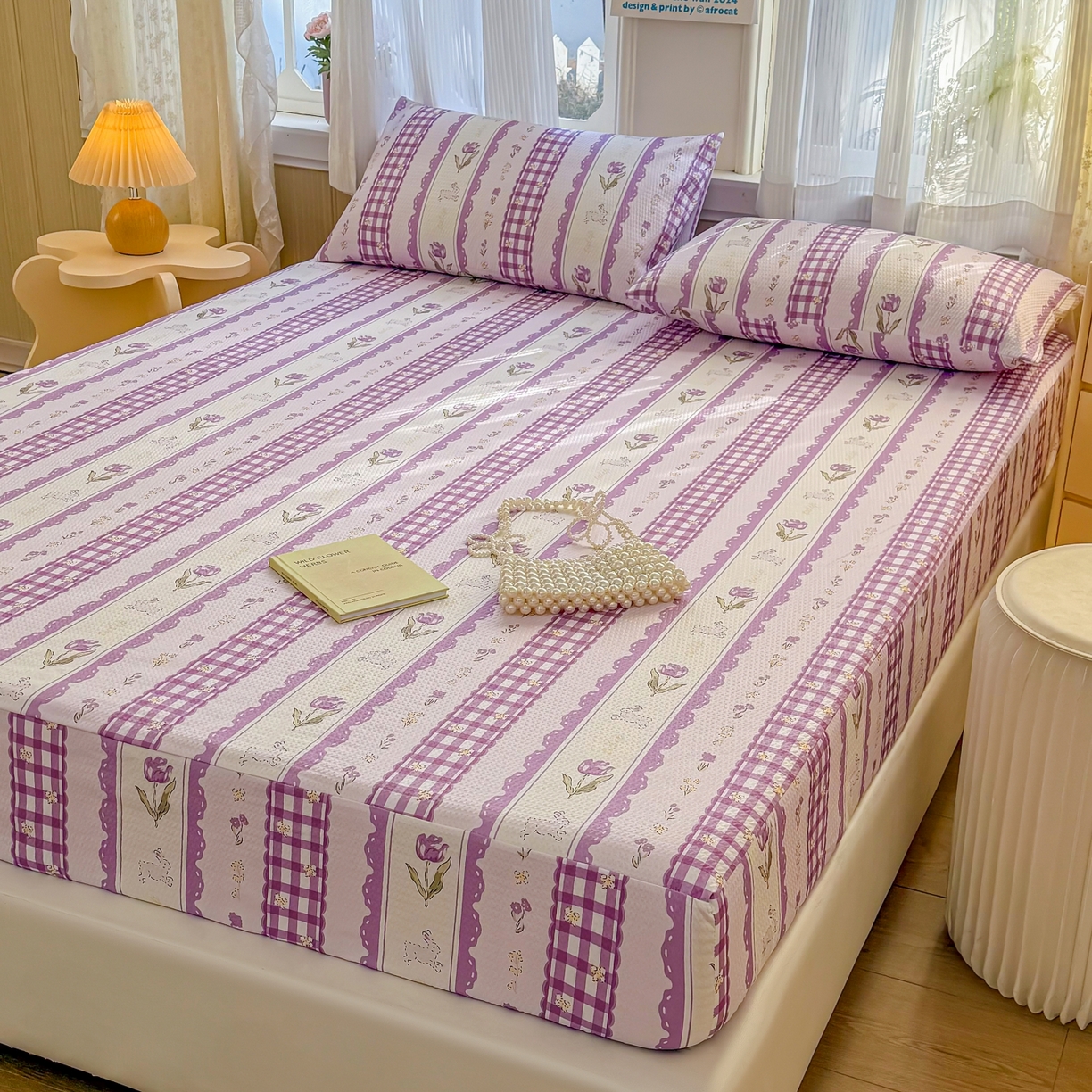 91家纺网 家纺一手货源 找家纺 鹿辉家居（原吉欧力） 2026新款3D立体压泡床笠三件套 郁金香紫