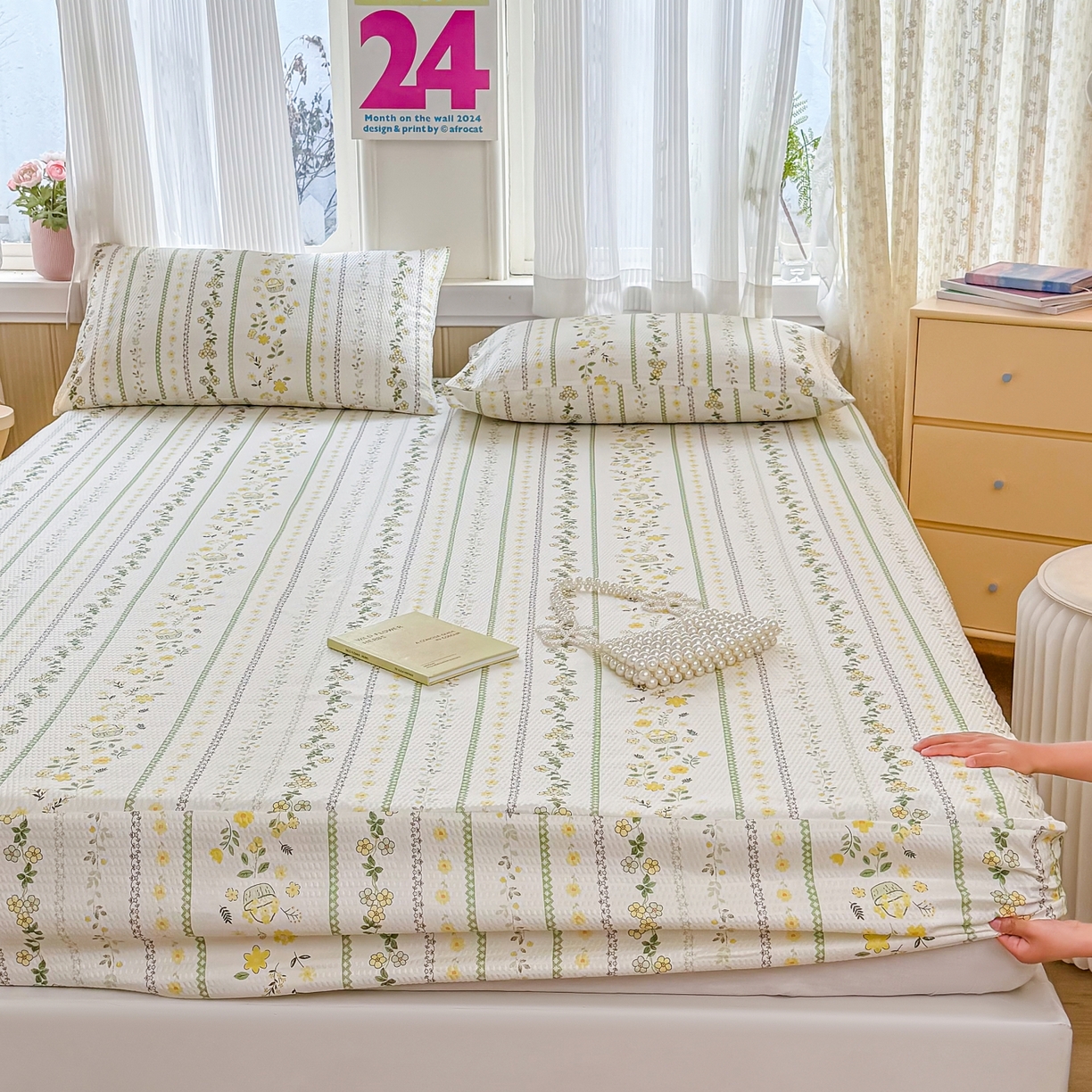 91家纺网 家纺一手货源 找家纺 鹿辉家居（原吉欧力） 2026新款3D立体压泡床笠三件套 绿色经典