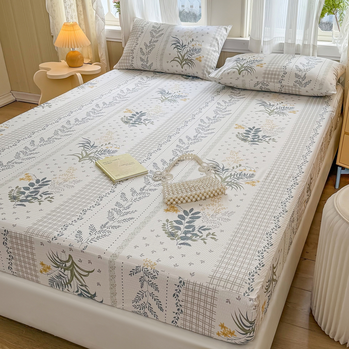 91家纺网 家纺一手货源 找家纺 鹿辉家居（原吉欧力） 2026新款3D立体压泡床笠三件套 叶仲花开