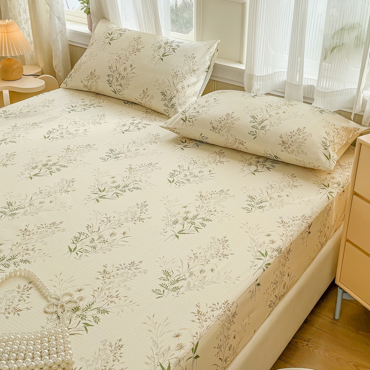 91家纺网 家纺一手货源 找家纺 鹿辉家居（原吉欧力） 2026新款3D立体压泡床笠三件套 花枝飞舞