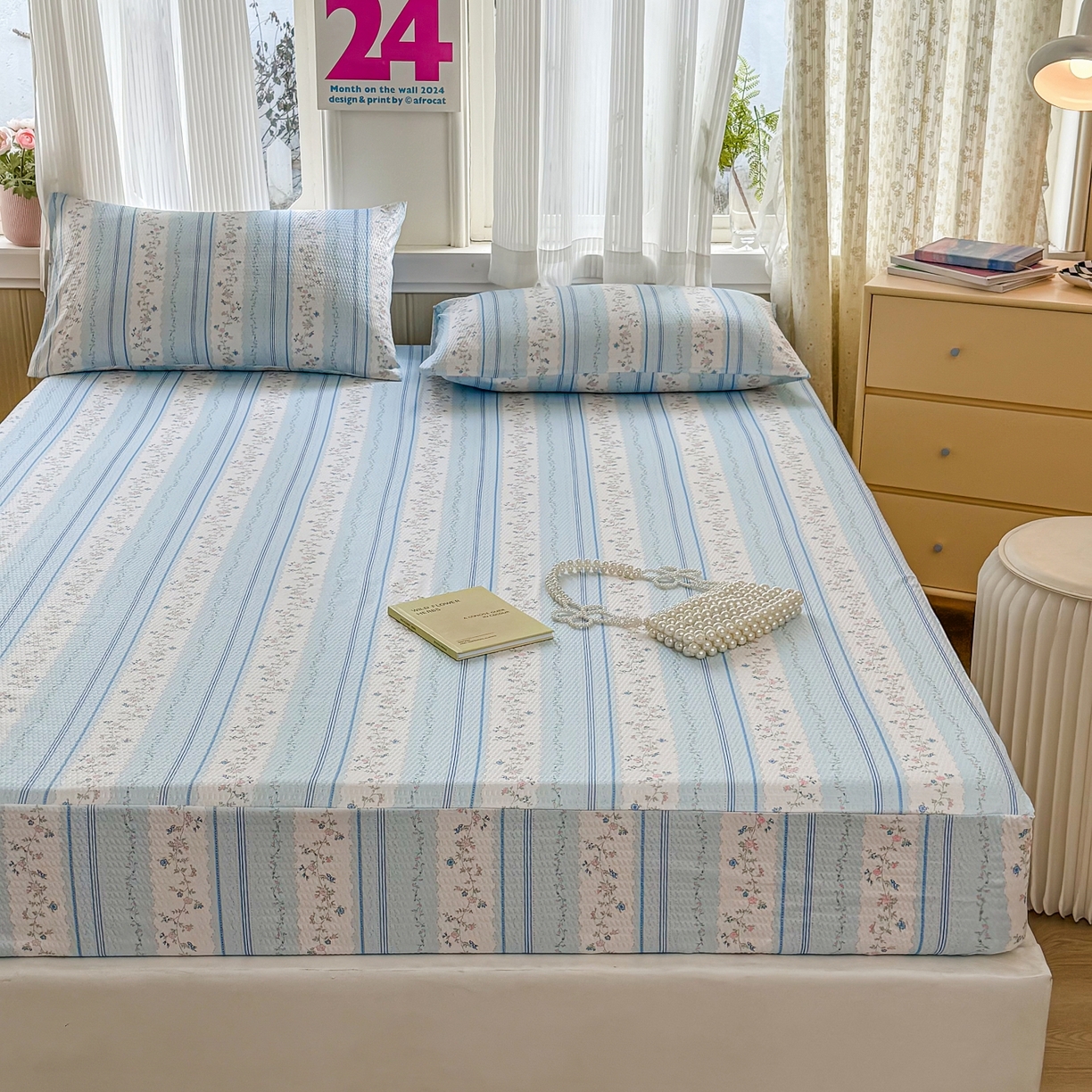 91家纺网 家纺一手货源 找家纺 鹿辉家居（原吉欧力） 2026新款3D立体压泡床笠三件套 蓝韵花香