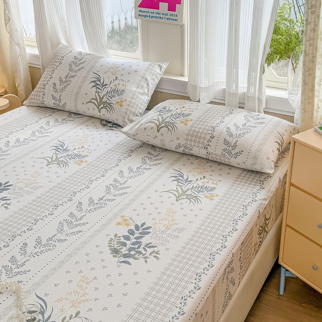 91家纺网 家纺一手货源 找家纺 鹿辉家居（原吉欧力） 2026新款3D立体压泡床笠三件套 叶仲花开