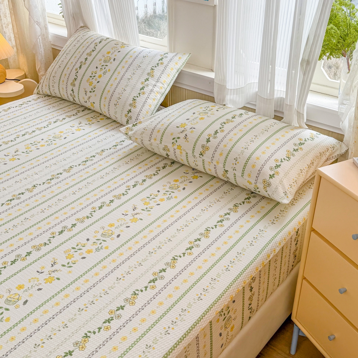 91家纺网 家纺一手货源 找家纺 鹿辉家居（原吉欧力） 2026新款3D立体压泡床笠三件套 绿色经典