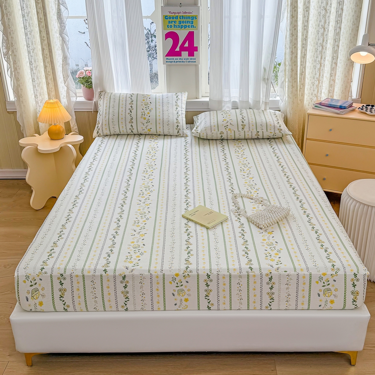 鹿辉家居（原吉欧力） 2026新款3D立体压泡床笠三件套 绿色经典