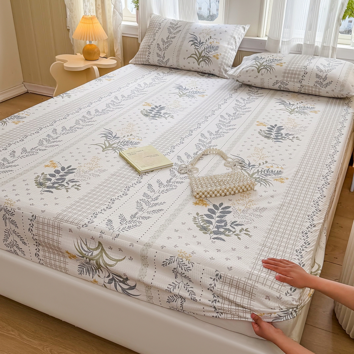 91家纺网 家纺一手货源 找家纺 鹿辉家居（原吉欧力） 2026新款3D立体压泡床笠三件套 叶仲花开