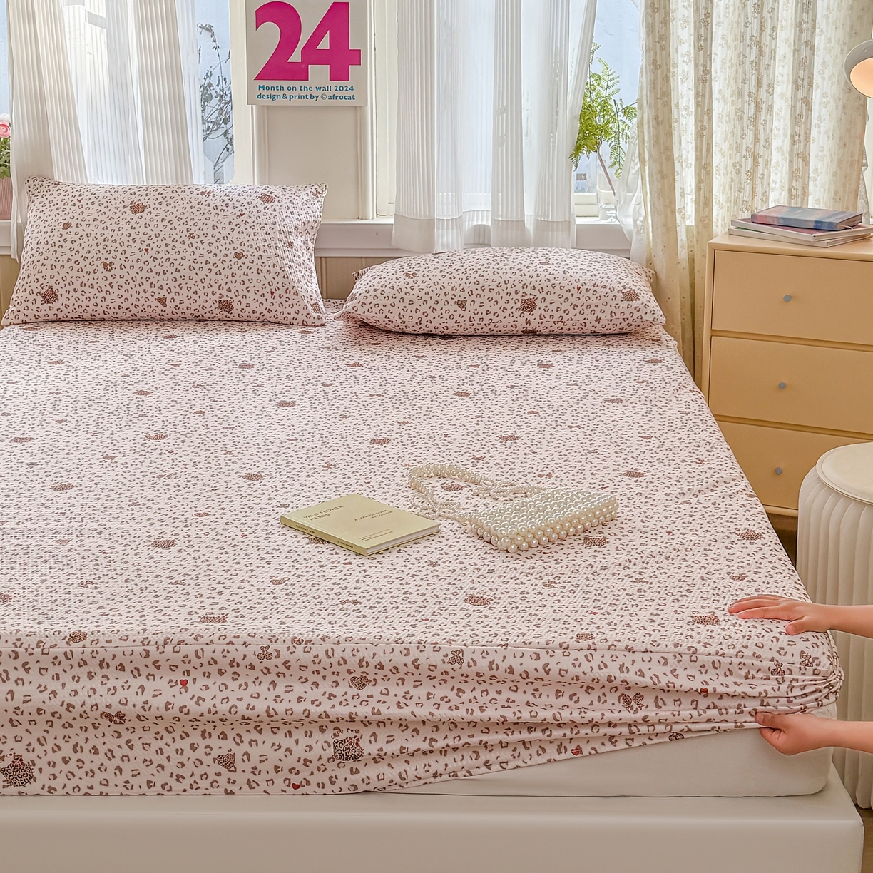 91家纺网 家纺一手货源 找家纺 鹿辉家居（原吉欧力） 2026新款3D立体压泡床笠三件套 豹纹猫咪