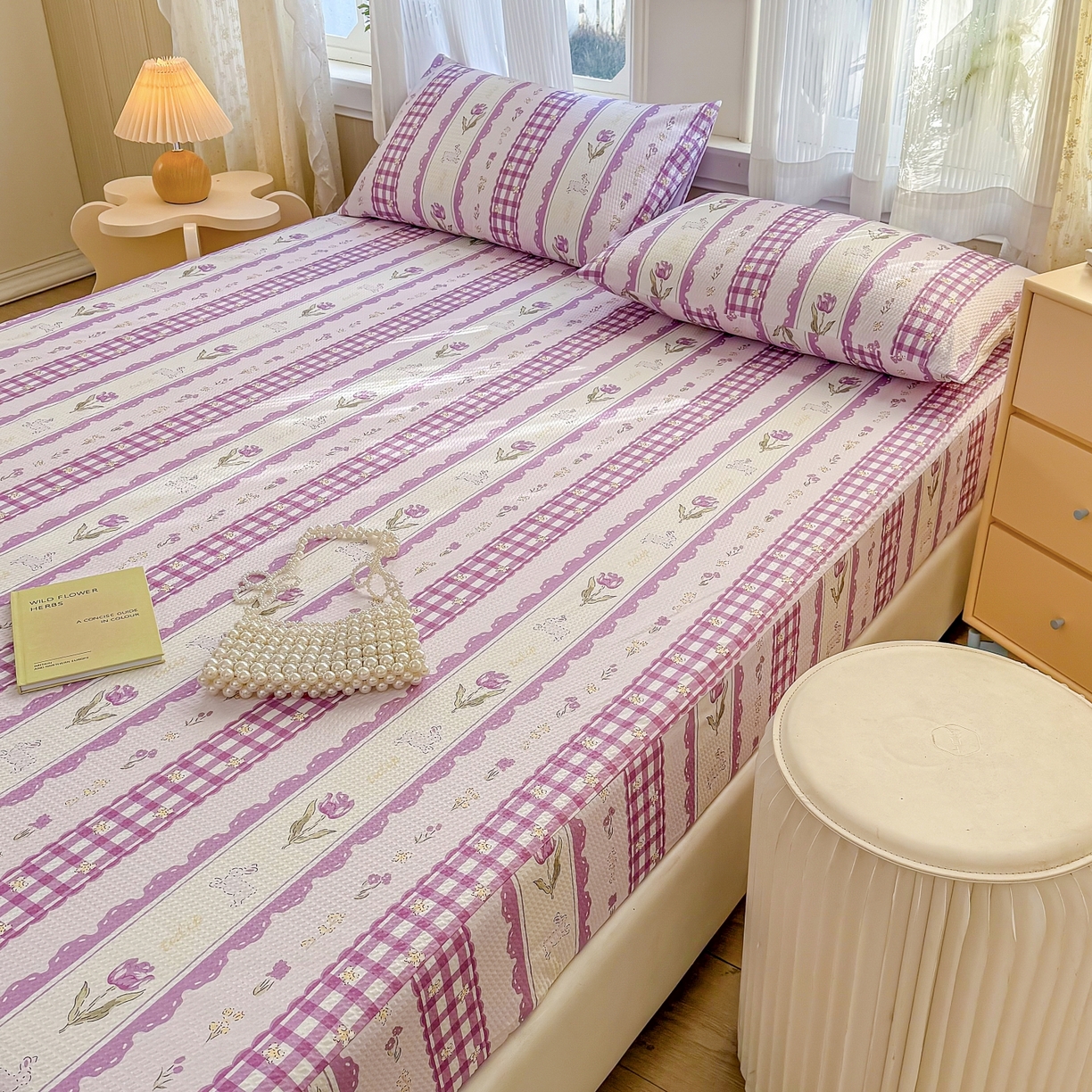 91家纺网 家纺一手货源 找家纺 鹿辉家居（原吉欧力） 2026新款3D立体压泡床笠三件套 郁金香紫