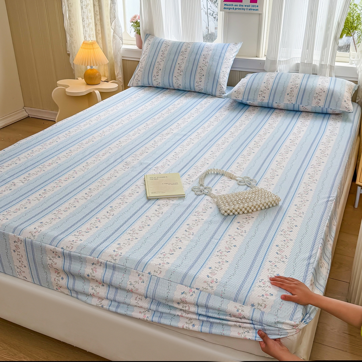 91家纺网 家纺一手货源 找家纺 鹿辉家居（原吉欧力） 2026新款3D立体压泡床笠三件套 蓝韵花香