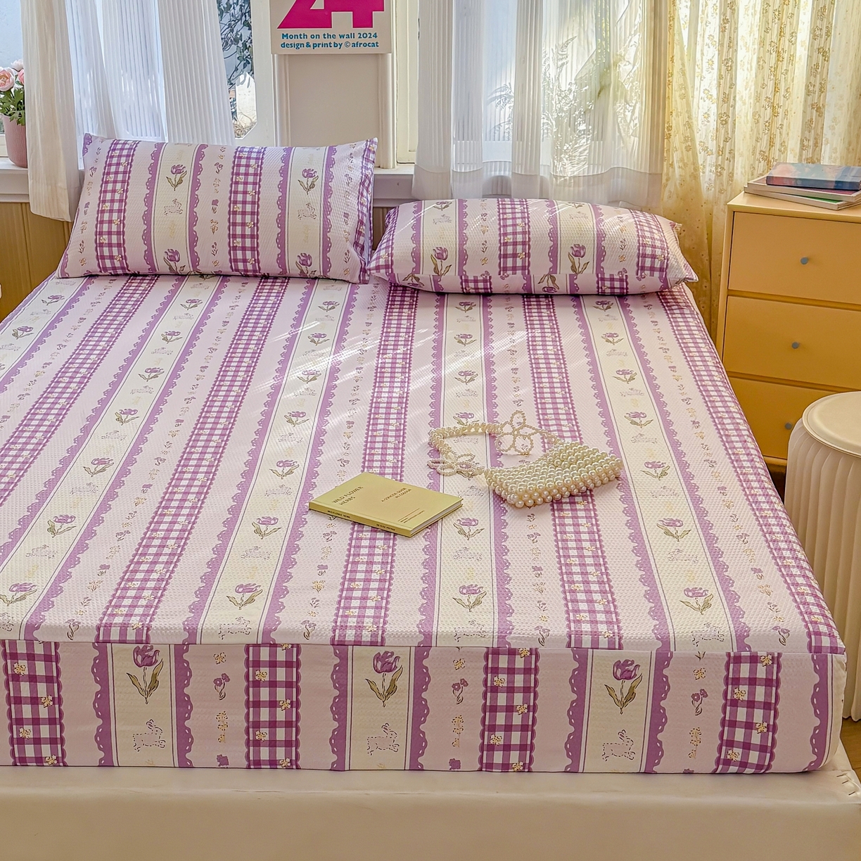 鹿辉家居（原吉欧力） 2026新款3D立体压泡床笠三件套 郁金香紫