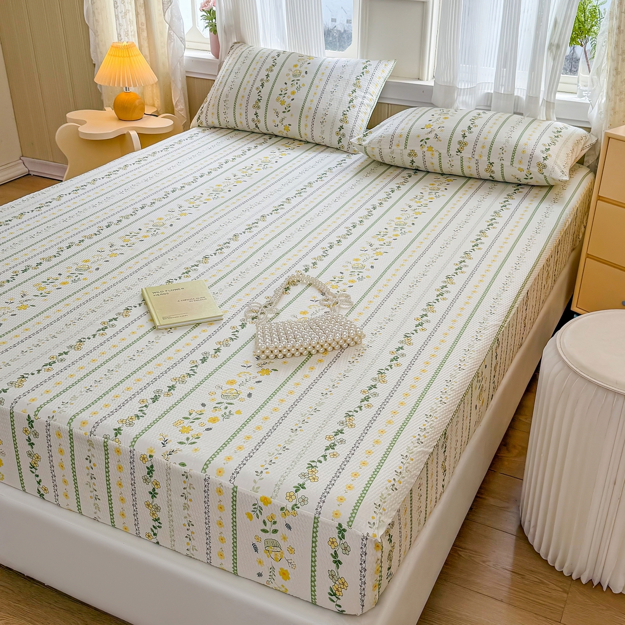 91家纺网 家纺一手货源 找家纺 鹿辉家居（原吉欧力） 2026新款3D立体压泡床笠三件套 绿色经典