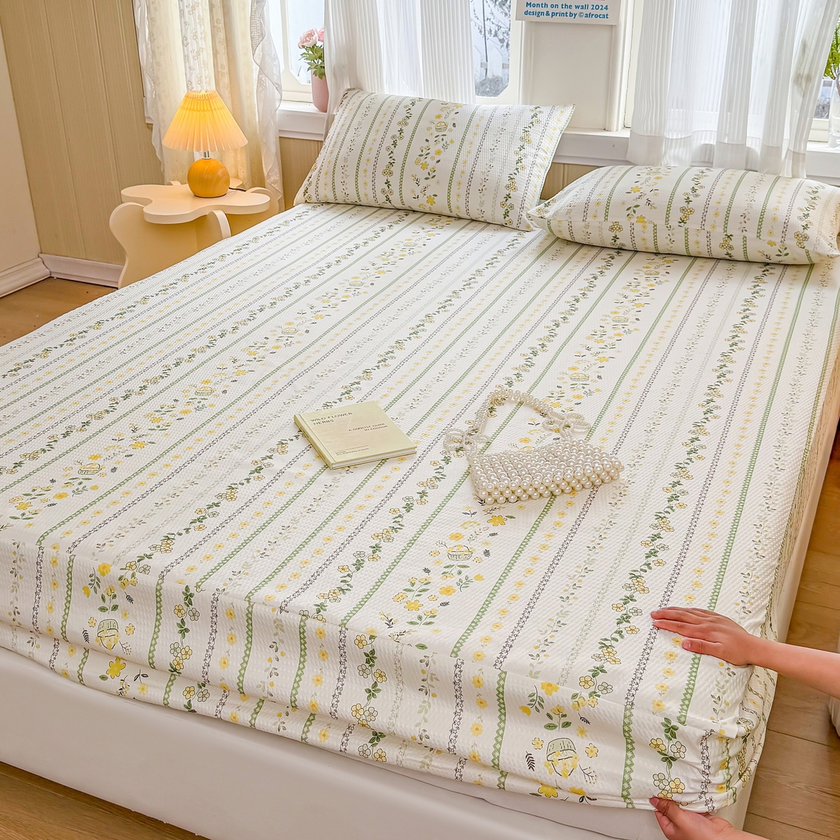 91家纺网 家纺一手货源 找家纺 鹿辉家居（原吉欧力） 2026新款3D立体压泡床笠三件套 绿色经典