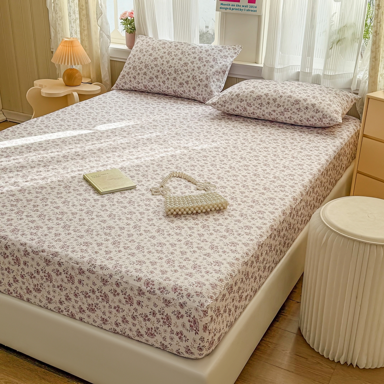 91家纺网 家纺一手货源 找家纺 鹿辉家居（原吉欧力） 2026新款3D立体压泡床笠三件套 粉色碎花