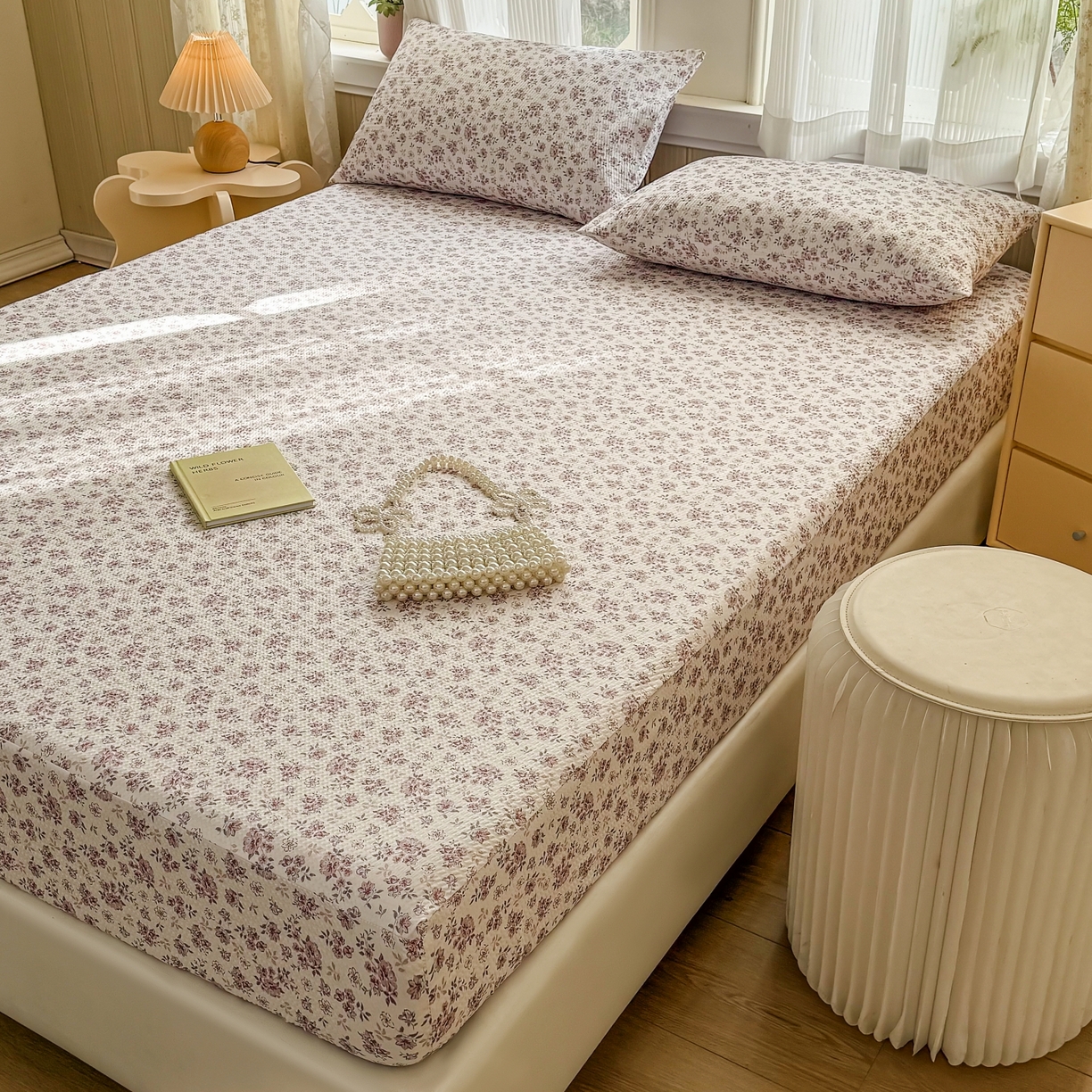 91家纺网 家纺一手货源 找家纺 鹿辉家居（原吉欧力） 2026新款3D立体压泡床笠三件套 粉色碎花