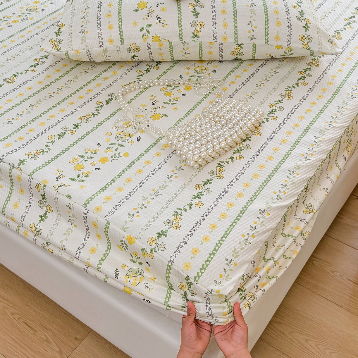 91家纺网 家纺一手货源 找家纺 鹿辉家居（原吉欧力） 2026新款3D立体压泡床笠三件套 绿色经典