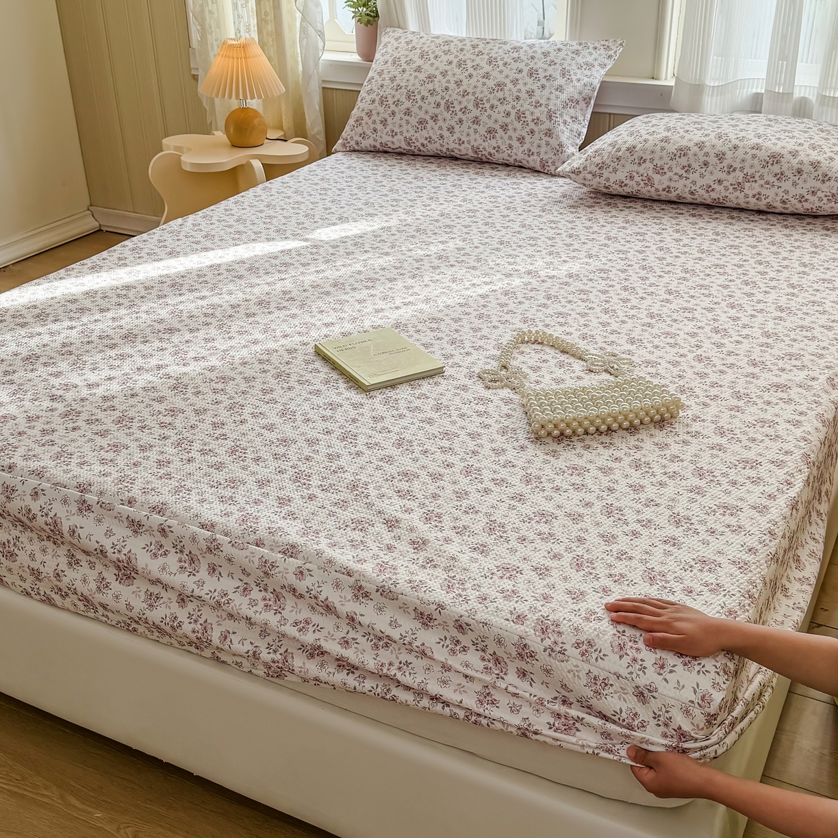 91家纺网 家纺一手货源 找家纺 鹿辉家居（原吉欧力） 2026新款3D立体压泡床笠三件套 粉色碎花