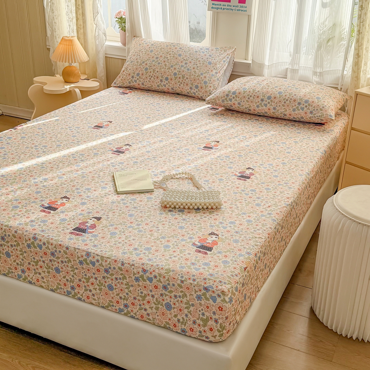 91家纺网 家纺一手货源 找家纺 鹿辉家居（原吉欧力） 2026新款3D立体压泡床笠三件套 花园宠物