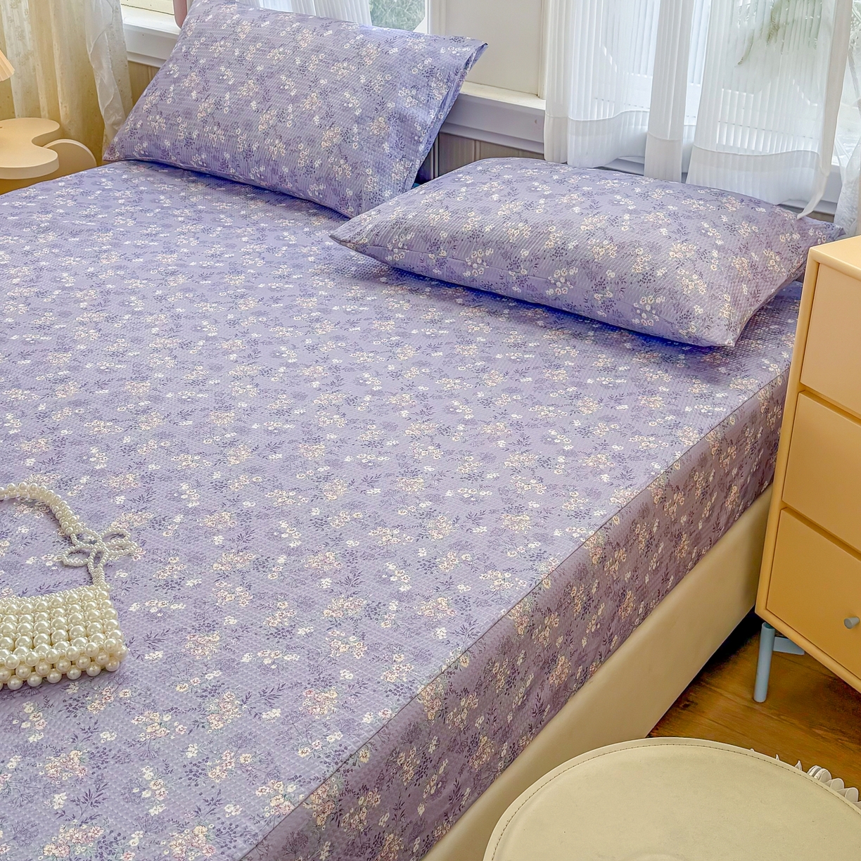 91家纺网 家纺一手货源 找家纺 鹿辉家居（原吉欧力） 2026新款3D立体压泡床笠三件套 紫韵花开