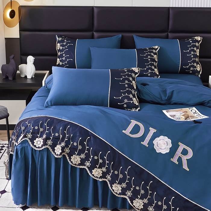 91家纺网 家纺一手货源 找家纺 （总）沐珩家纺 2026新款亲肤磨毛蕾丝刺绣床裙四件套-蒂欧系列