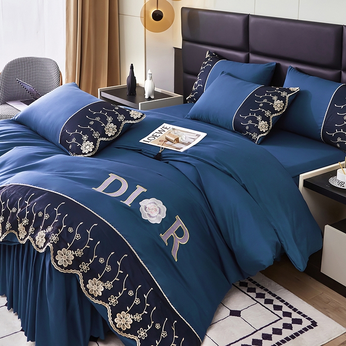 91家纺网 家纺一手货源 找家纺 （总）沐珩家纺 2026新款亲肤磨毛蕾丝刺绣床裙四件套-蒂欧系列