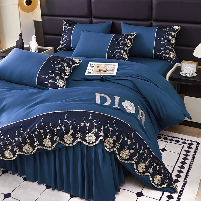 91家纺网 家纺一手货源 找家纺 （总）沐珩家纺 2026新款亲肤磨毛蕾丝刺绣床裙四件套-蒂欧系列