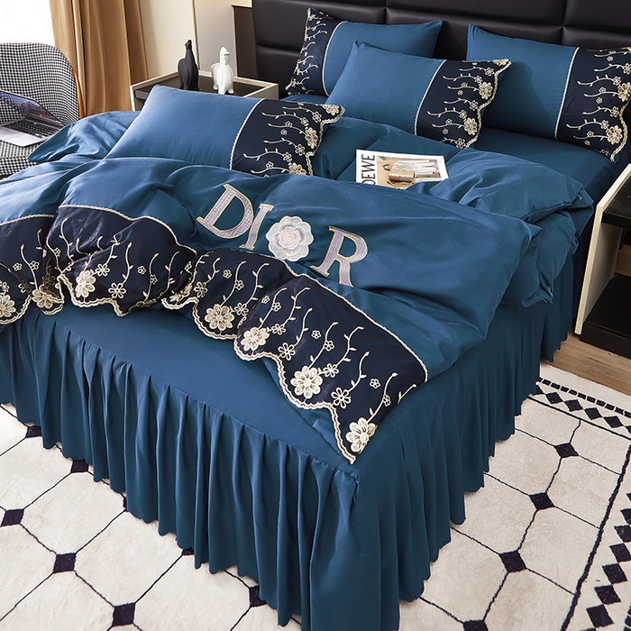 91家纺网 家纺一手货源 找家纺 （总）沐珩家纺 2026新款亲肤磨毛蕾丝刺绣床裙四件套-蒂欧系列