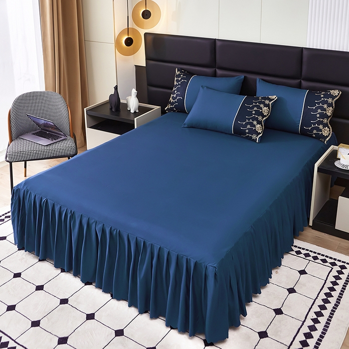 91家纺网 家纺一手货源 找家纺 （总）沐珩家纺 2026新款亲肤磨毛蕾丝刺绣床裙四件套-蒂欧系列