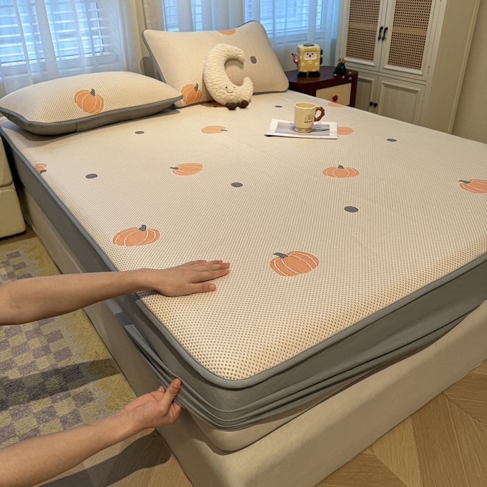 91家纺网 家纺一手货源 找家纺 凯罗 2026春夏凉豆豆小红书爆款A类乙纶PE凉豆豆床笠款可水洗床笠 小南瓜-桔