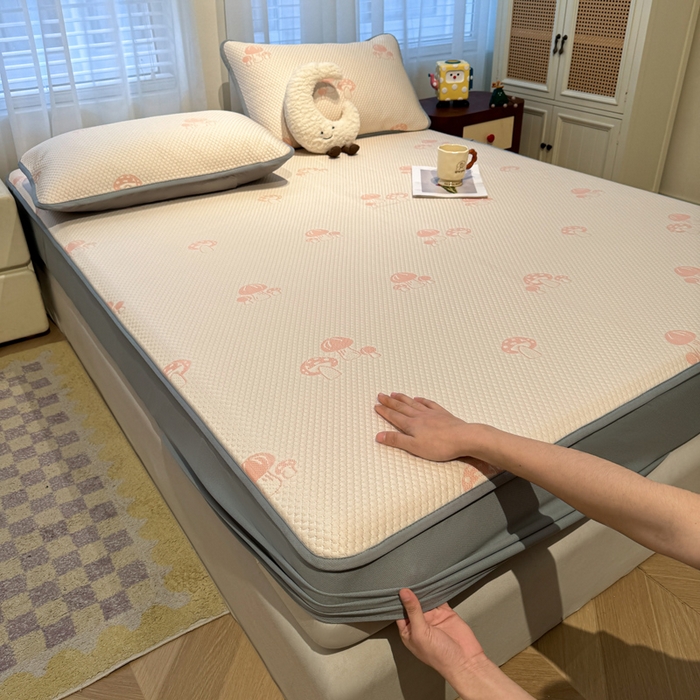 91家纺网 家纺一手货源 找家纺 凯罗 2026春夏凉豆豆小红书爆款A类乙纶PE凉豆豆床笠款可水洗床笠 蘑菇屋-粉