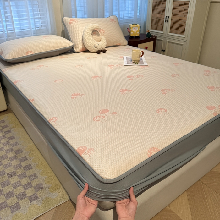 91家纺网 家纺一手货源 找家纺 凯罗 2026春夏凉豆豆小红书爆款A类乙纶PE凉豆豆床笠款可水洗床笠 蘑菇屋-粉