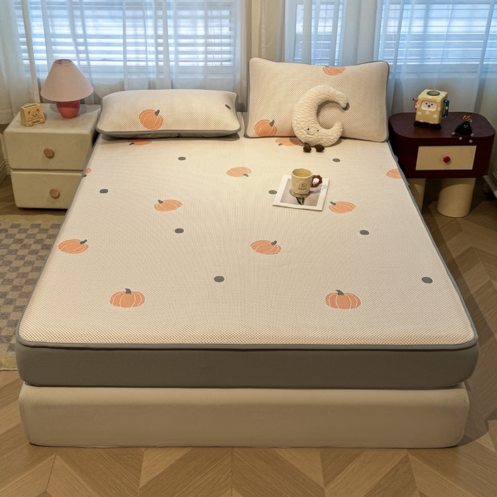 91家纺网 家纺一手货源 找家纺 凯罗 2026春夏凉豆豆小红书爆款A类乙纶PE凉豆豆床笠款可水洗床笠 小南瓜-桔