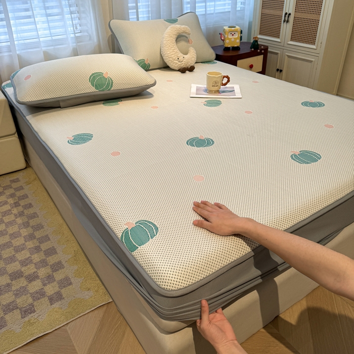 91家纺网 家纺一手货源 找家纺 凯罗 2026春夏凉豆豆小红书爆款A类乙纶PE凉豆豆床笠款可水洗床笠 小南瓜-绿