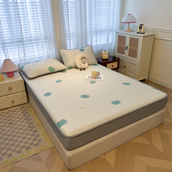 91家纺网 家纺一手货源 找家纺 凯罗 2026春夏凉豆豆小红书爆款A类乙纶PE凉豆豆床笠款可水洗床笠 小南瓜-绿