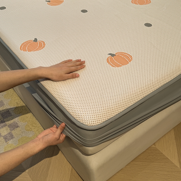 91家纺网 家纺一手货源 找家纺 凯罗 2026春夏凉豆豆小红书爆款A类乙纶PE凉豆豆床笠款可水洗床笠 小南瓜-桔