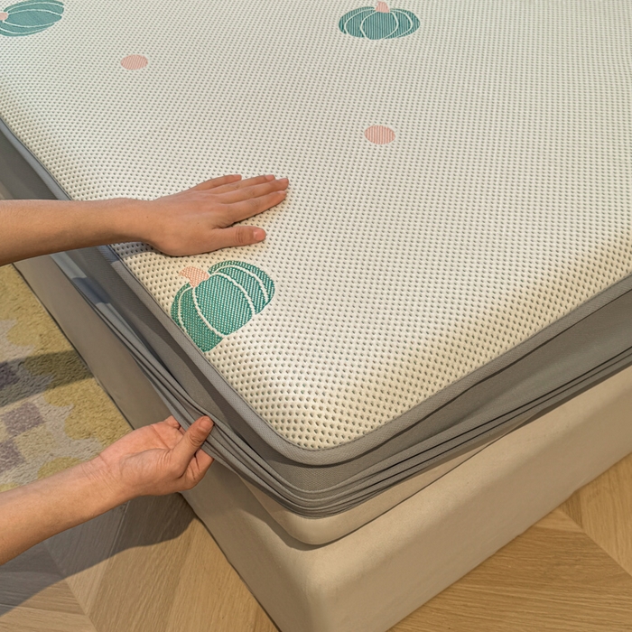 91家纺网 家纺一手货源 找家纺 凯罗 2026春夏凉豆豆小红书爆款A类乙纶PE凉豆豆床笠款可水洗床笠 小南瓜-绿