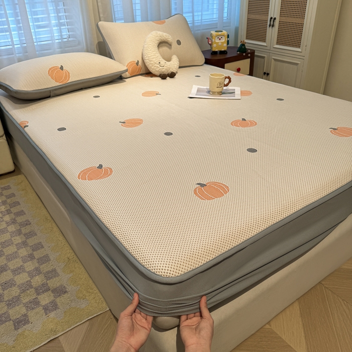 91家纺网 家纺一手货源 找家纺 凯罗 2026春夏凉豆豆小红书爆款A类乙纶PE凉豆豆床笠款可水洗床笠 小南瓜-桔