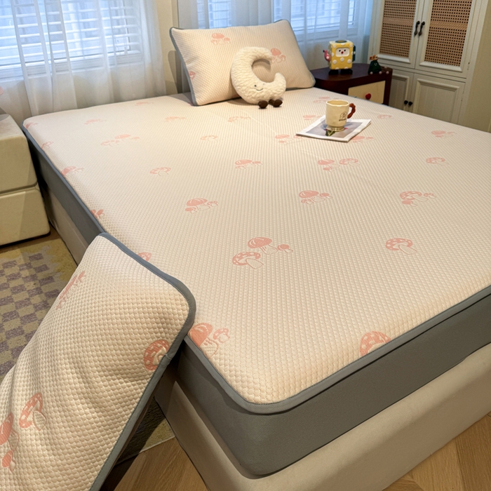 91家纺网 家纺一手货源 找家纺 凯罗 2026春夏凉豆豆小红书爆款A类乙纶PE凉豆豆床笠款可水洗床笠 蘑菇屋-粉