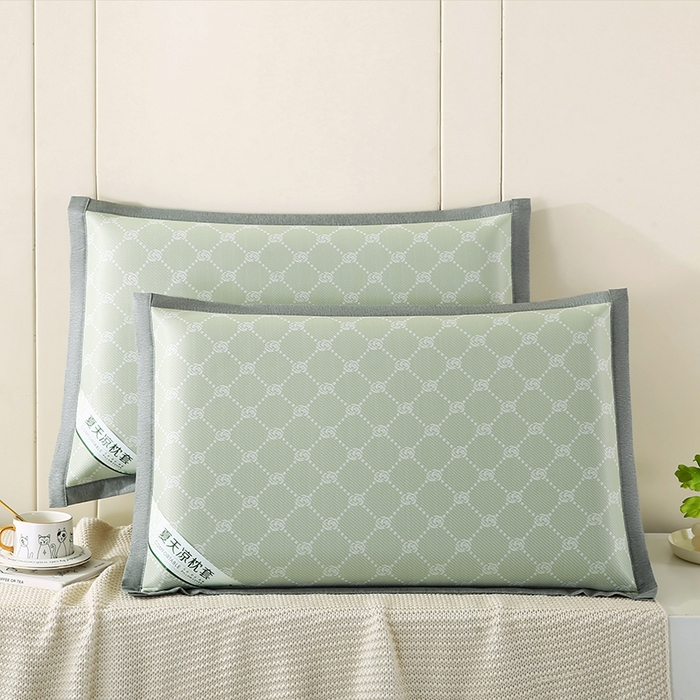 91家纺网 家纺一手货源 找家纺 小牛席业 2026新款PE小玫瑰提花夏凉冰丝枕套凉枕套凉枕套冰丝枕套藤枕套冰藤枕套冰丝枕套竹枕套凉席枕套豆豆 绿色