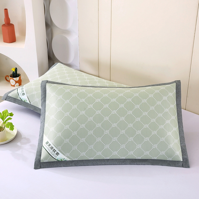 91家纺网 家纺一手货源 找家纺 小牛席业 2026新款PE小玫瑰提花夏凉冰丝枕套凉枕套凉枕套冰丝枕套藤枕套冰藤枕套冰丝枕套竹枕套凉席枕套豆豆 绿色