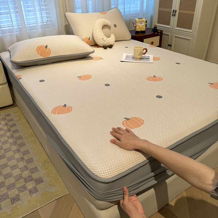 91家纺网 家纺一手货源 找家纺 凯罗 2026春夏凉豆豆小红书爆款A类乙纶PE凉豆豆床笠款可水洗床笠 小南瓜-桔