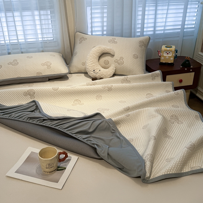 91家纺网 家纺一手货源 找家纺 凯罗 2026春夏凉豆豆小红书爆款A类乙纶PE凉豆豆床笠款可水洗床笠 圆点米奇-咖