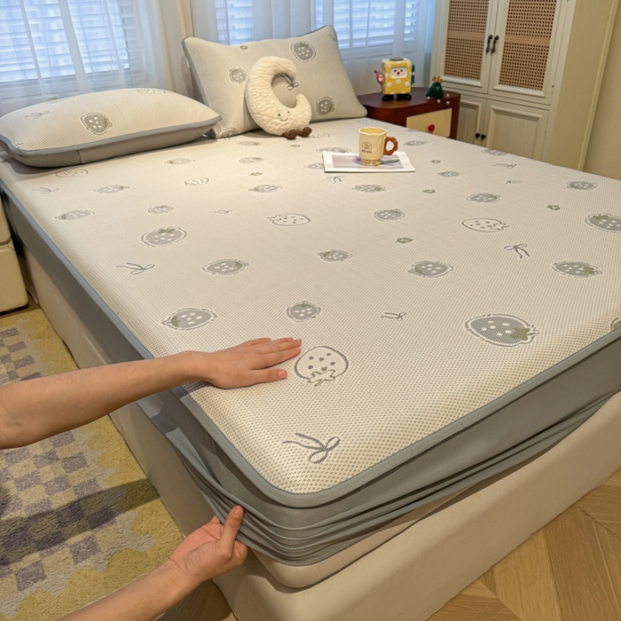 凯罗 2026春夏凉豆豆小红书爆款A类乙纶PE凉豆豆床笠款可水洗床笠 波点草莓-绿