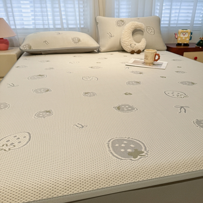 91家纺网 家纺一手货源 找家纺 凯罗 2026春夏凉豆豆小红书爆款A类乙纶PE凉豆豆床笠款可水洗床笠 波点草莓-绿